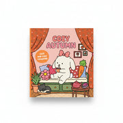 Cozy Autumn cover with a bunny relaxing in a cosy pink room