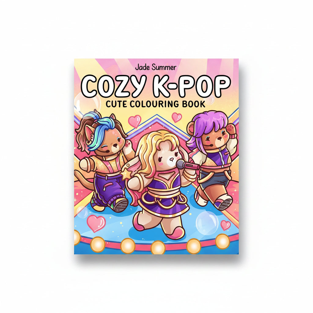 Cozy K-Pop cover showing three idols performing on a bright stage