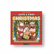 Cute and Cosy Christmas cover with cats and dogs in a festive wreath