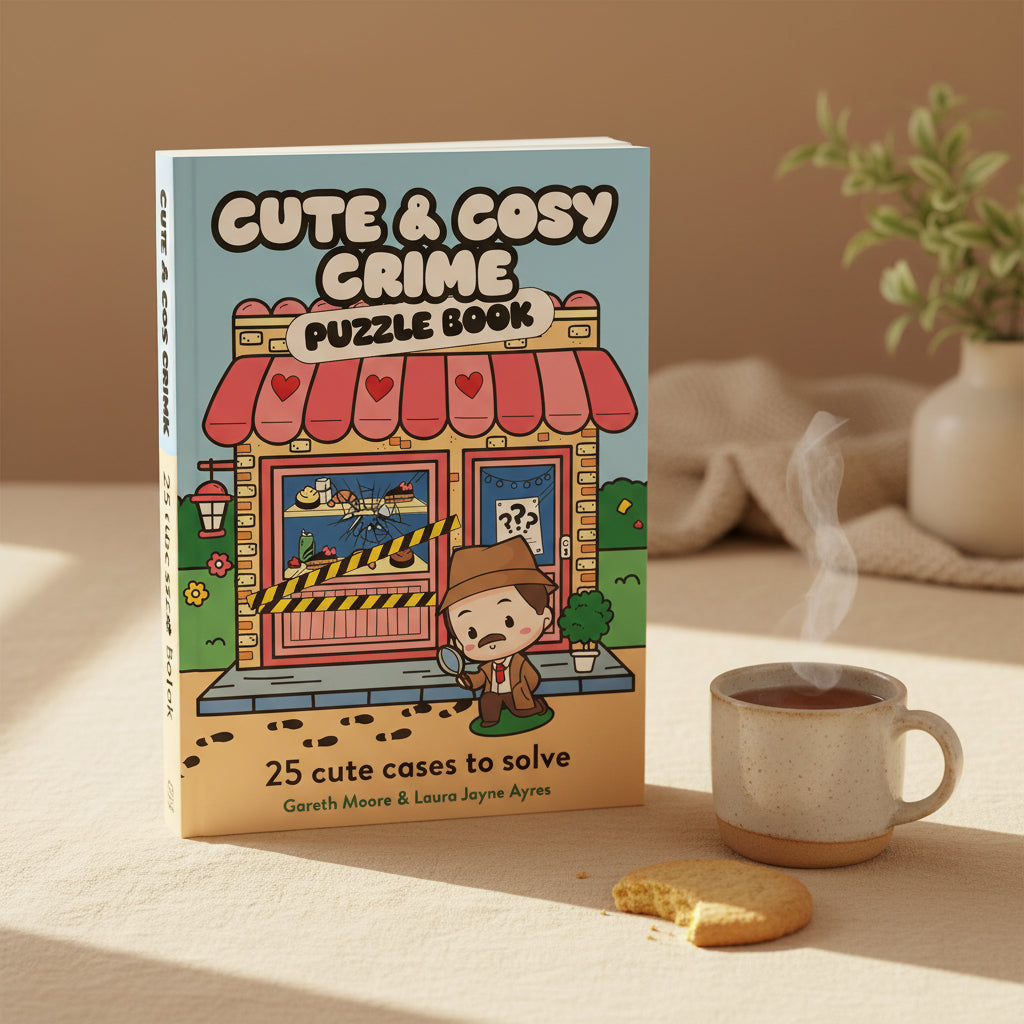 Cute and Cosy Crime Puzzle Book cover showing a bakery crime scene