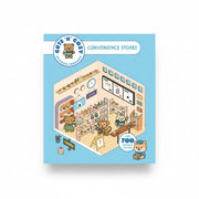 Sticker Therapy Convenience Stores cover with a cutaway shop on blue