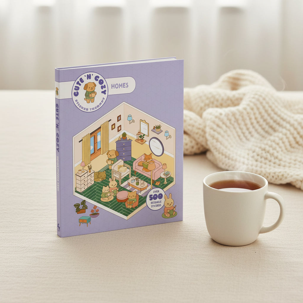 Sticker Therapy Homes book shown standing at an angle