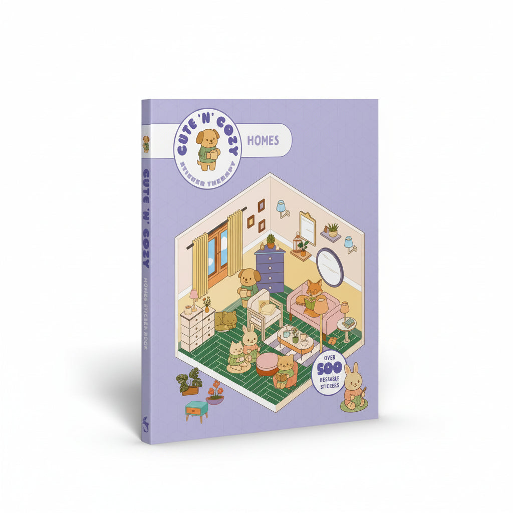 Sticker Therapy Homes book shown standing at an angle