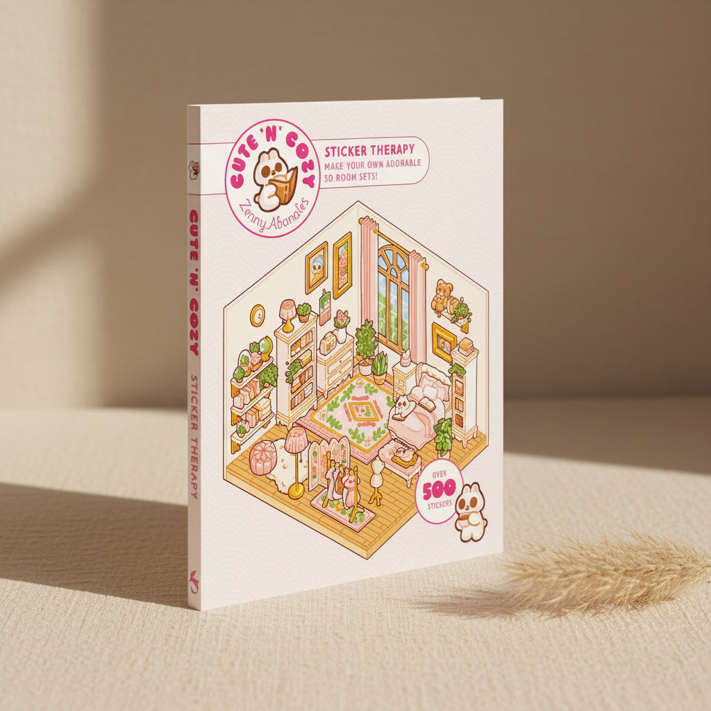 Cute n Cozy Sticker Therapy book shown standing at an angle