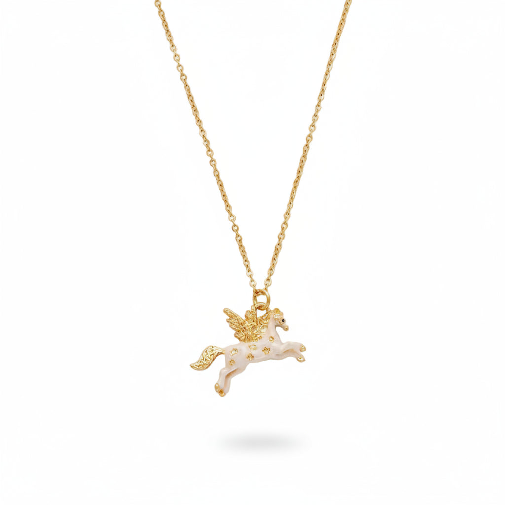 Pegasus necklace with hand-painted winged horse on a gold chain