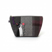 Cat and Flower Applique Make Up Bag front view with zip detail