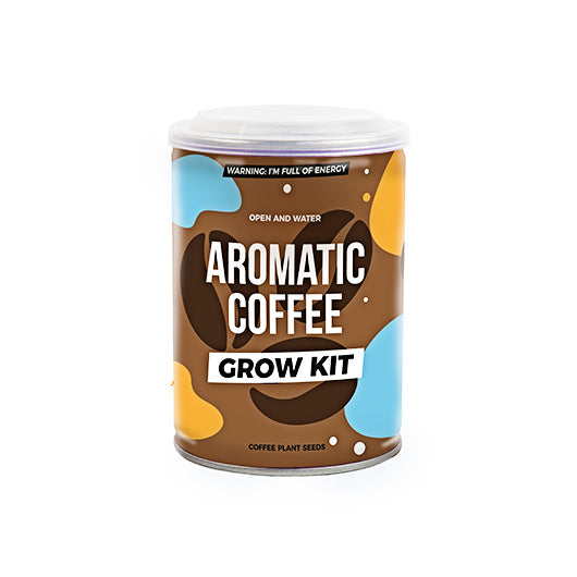 Coffee grow tin seed kit with lid on white background