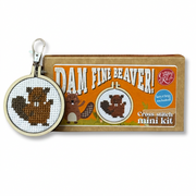 Dam Fine Beaver cross stitch kit and finished beaver keyring on orange