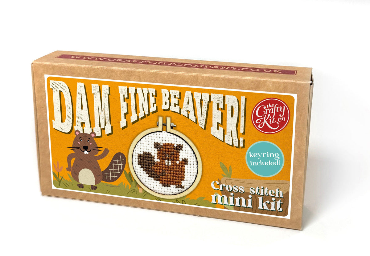Dam Fine Beaver matchbox cross stitch kit box on a white background