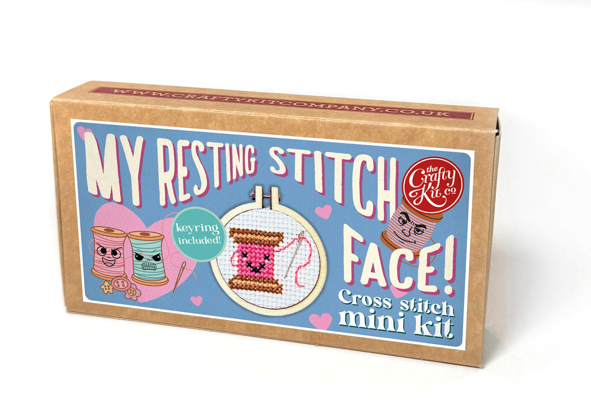 My Resting Stitch Face matchbox cross stitch kit box on white