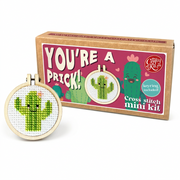 You're a Pr*ck cross stitch kit with finished cactus hoop on mint