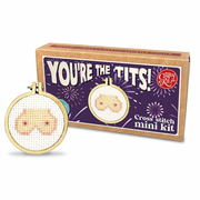 You're The Tits cross stitch kit with finished hoop on mint