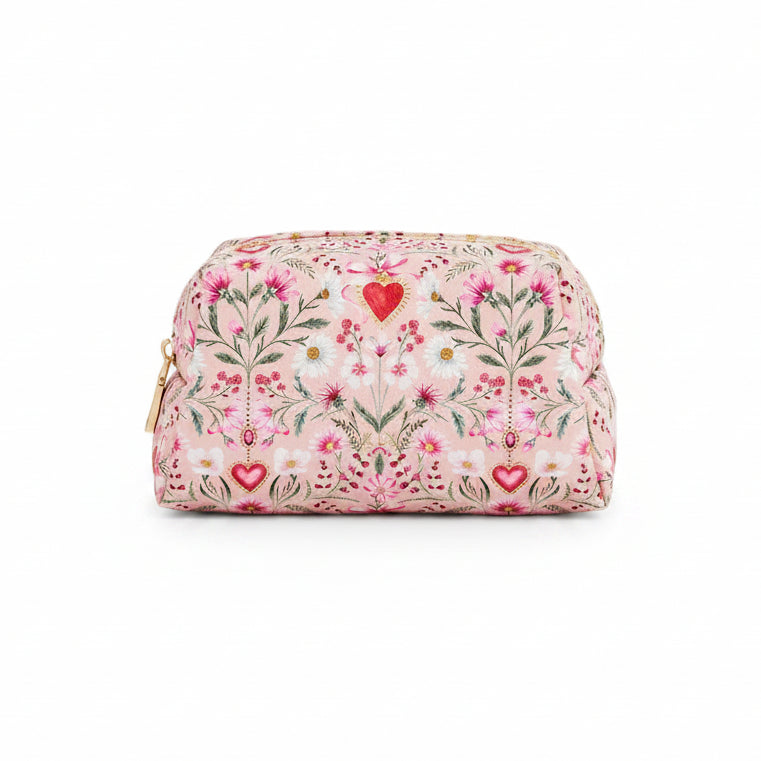 Fable England pink faux leather cosmetic pouch with a subtle floral motif