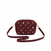 Alice Orla quilted burgundy camera bag with crossbody strap
