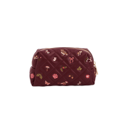 Embroidered quilted medium pouch in burgundy faux leather