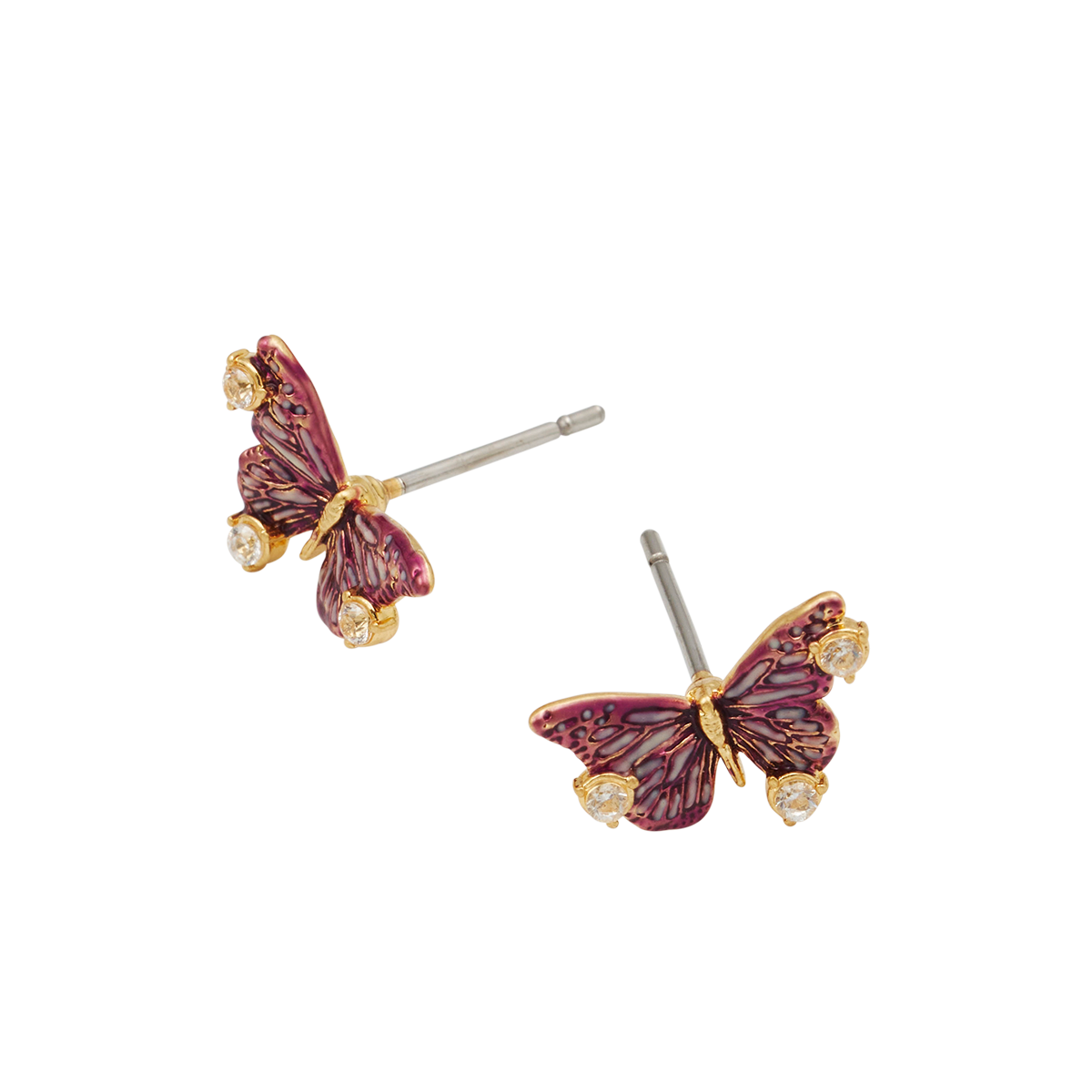 Eve butterfly studs angled view showing the posts