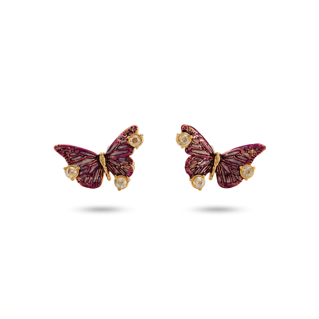 Eve butterfly stud earrings in gold with hand painted wings