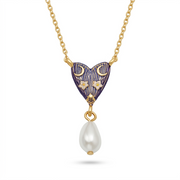 Jasmine Moon butterfly and pearl necklace in gold and purple