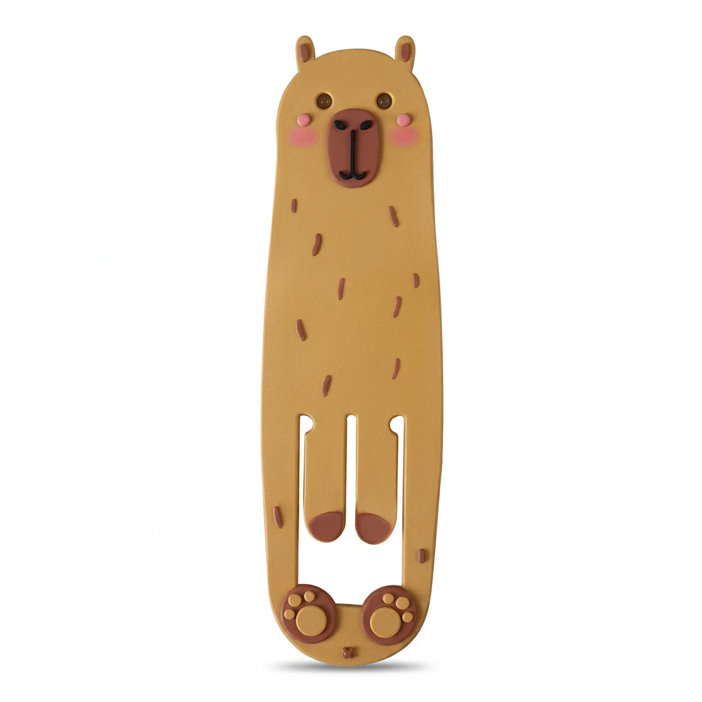 Capybara reading light and bookmark on a white background