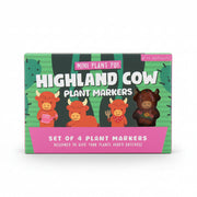 Highland Cow Plant Markers boxed set of four in bright illustrated packaging
