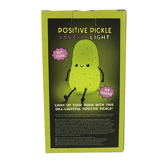 Back of the Positive Pickle Light box showing the glowing pickle