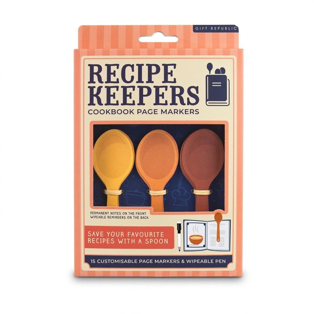 Recipe Keepers cookbook page markers pack with spoon markers beside it