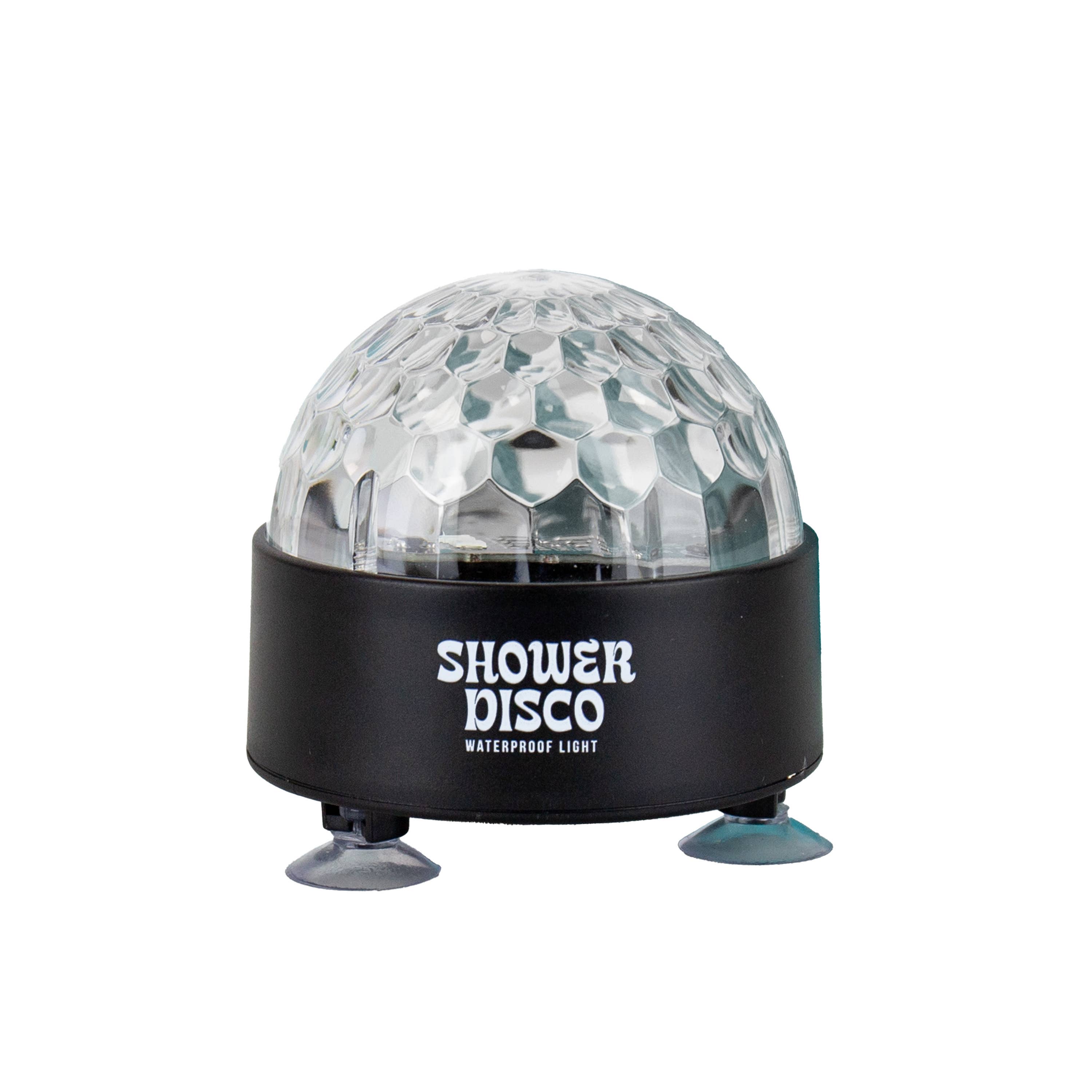 Shower Disco light with clear faceted dome and suction cup feet on white background