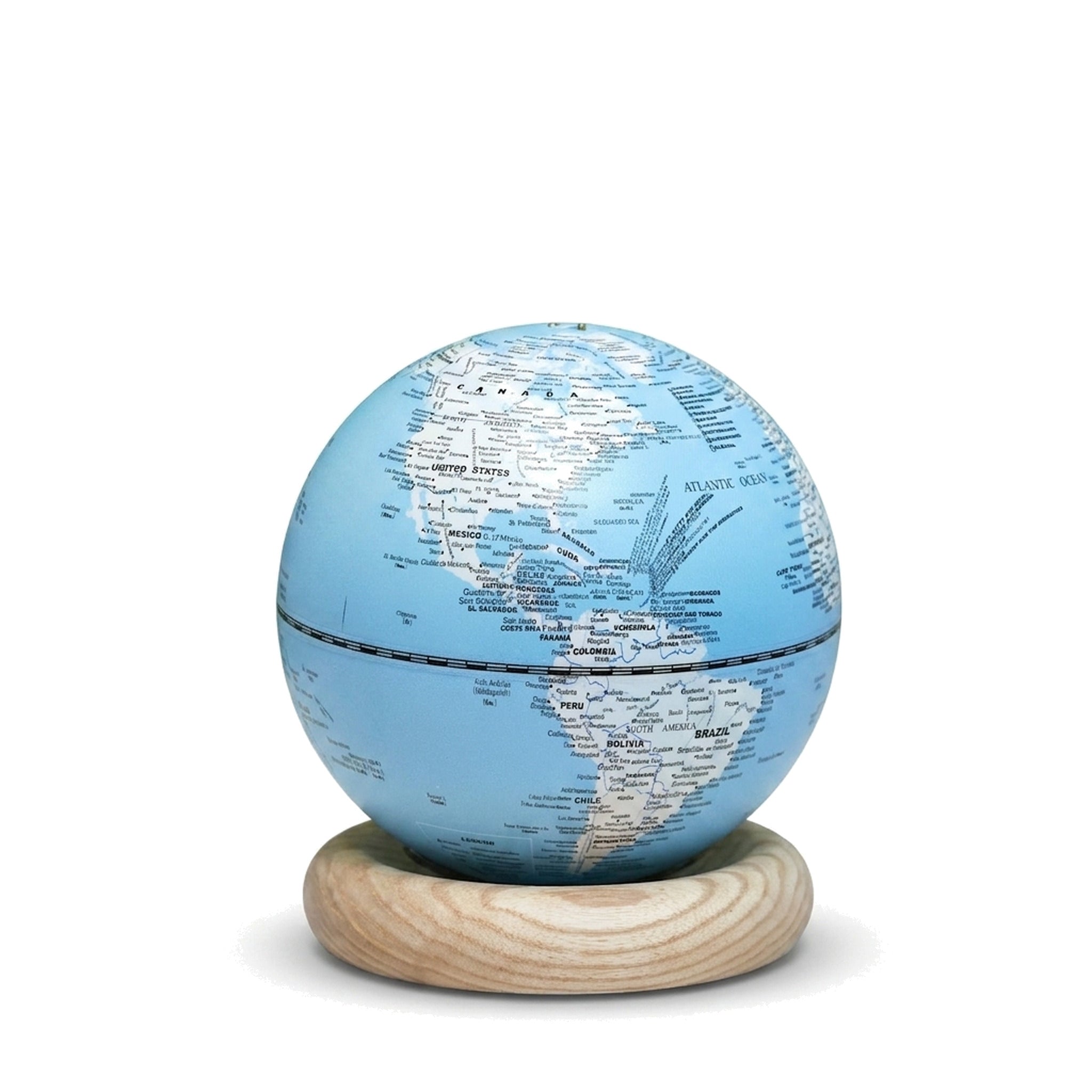 Sky blue Gingko AtlasGlobe globe light on white ash base, pure white background