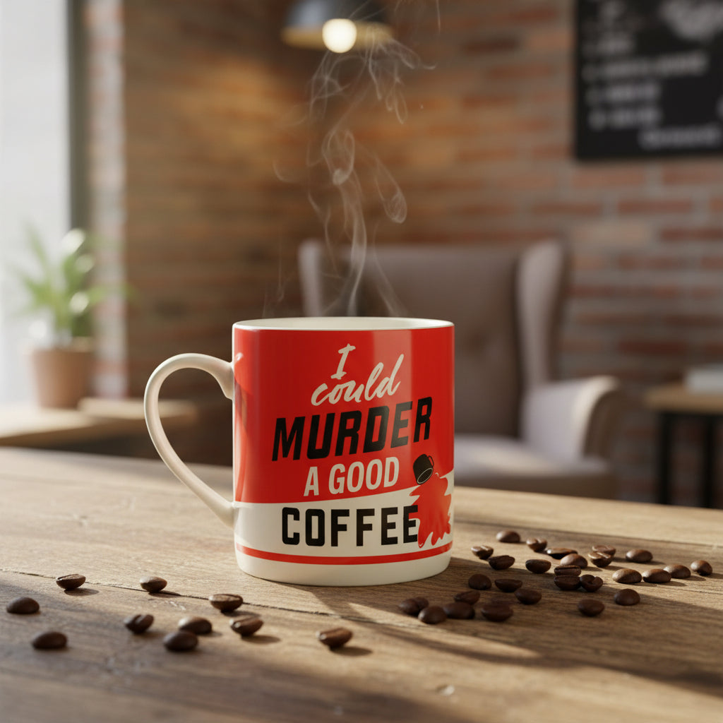 The coffee mug seen from the other side with the handle to the left