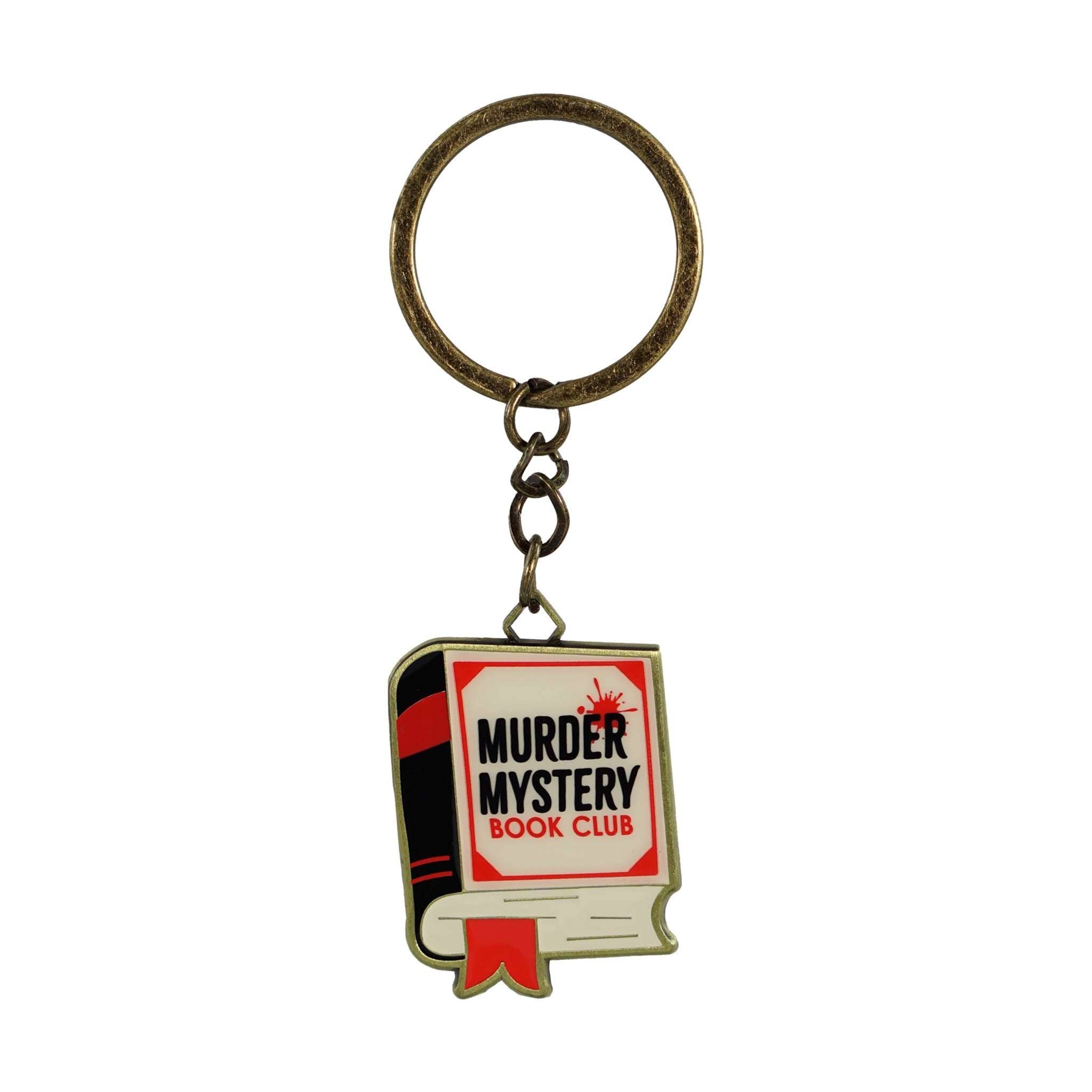 Red enamel book-shaped keyring on an antique finish split ring and chain