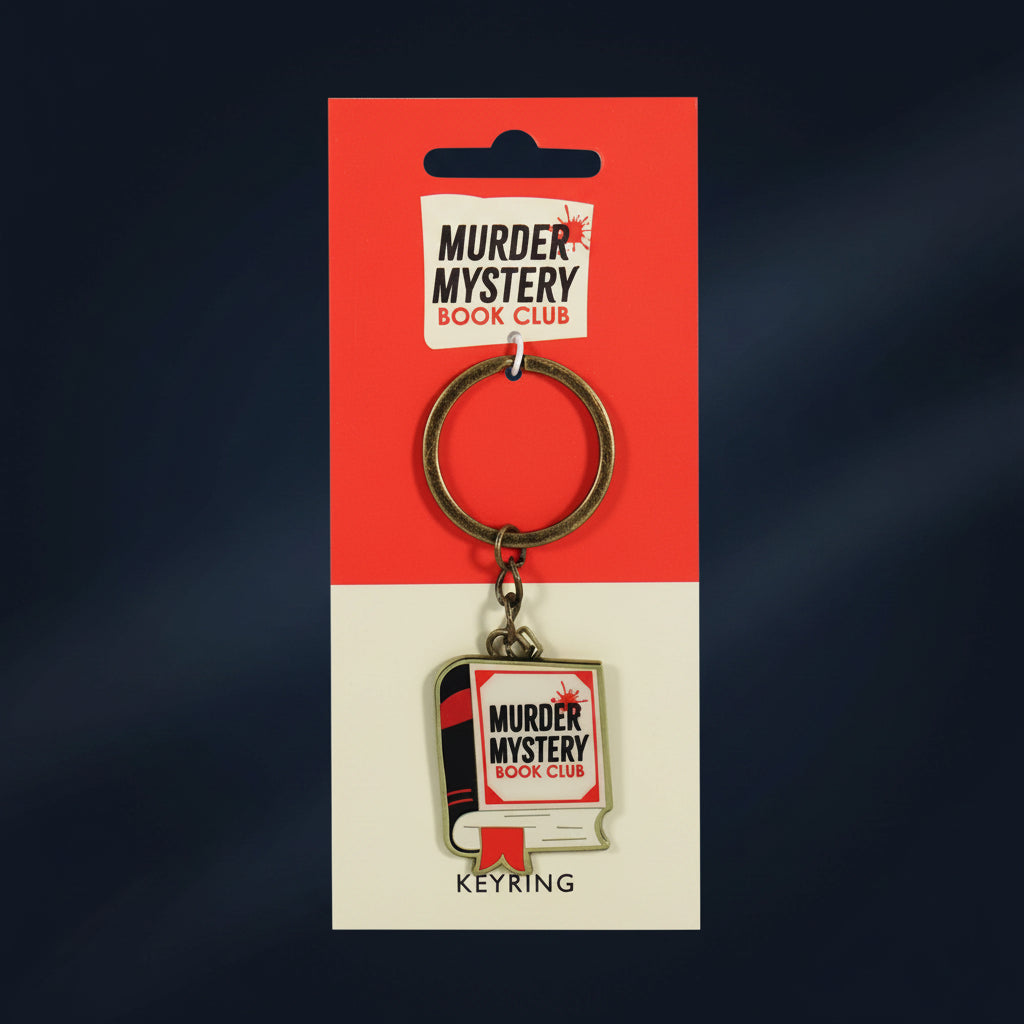 Enamel keyring on its branded backing card with a euro hook