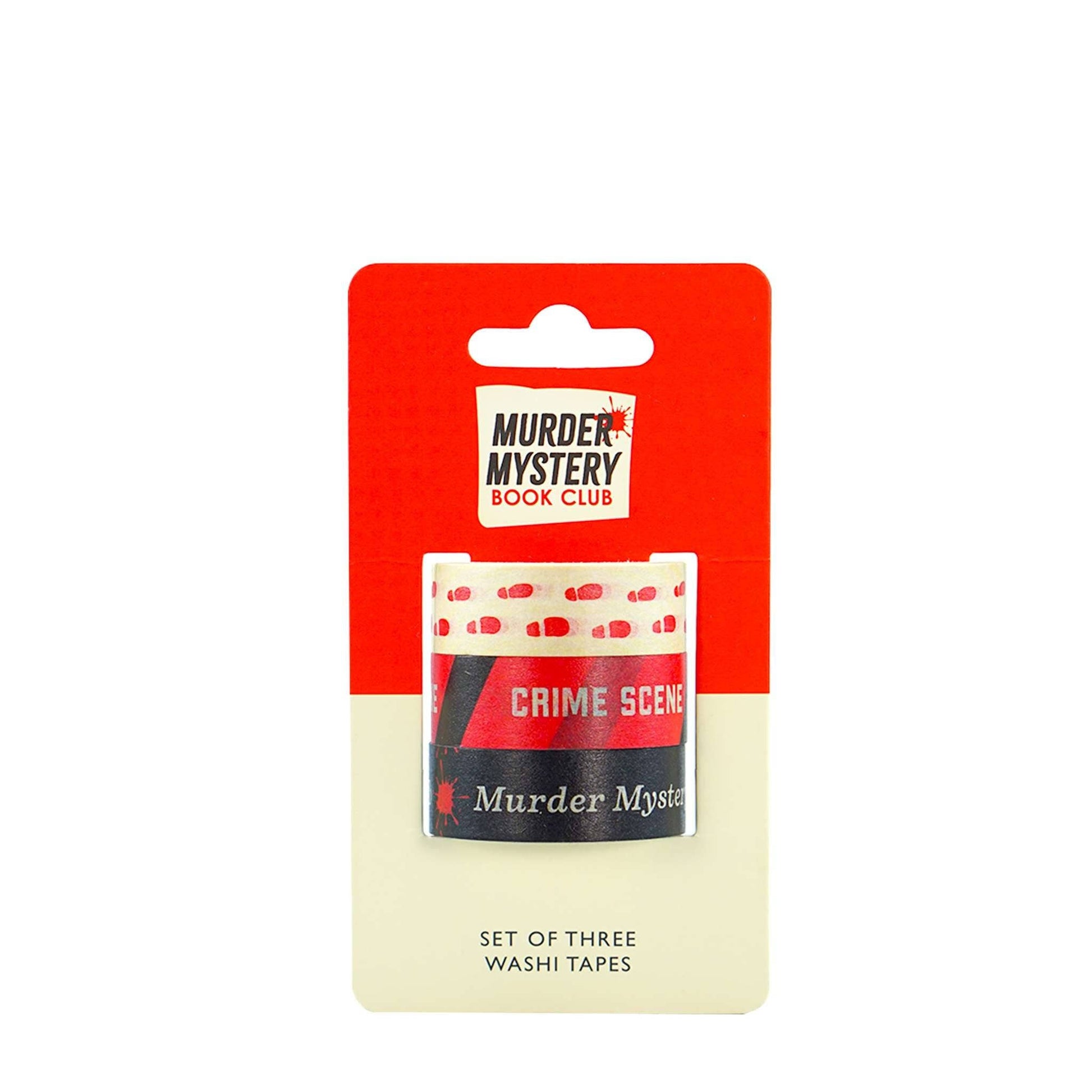 Set of three Murder Mystery Book Club washi tapes on a red backing card