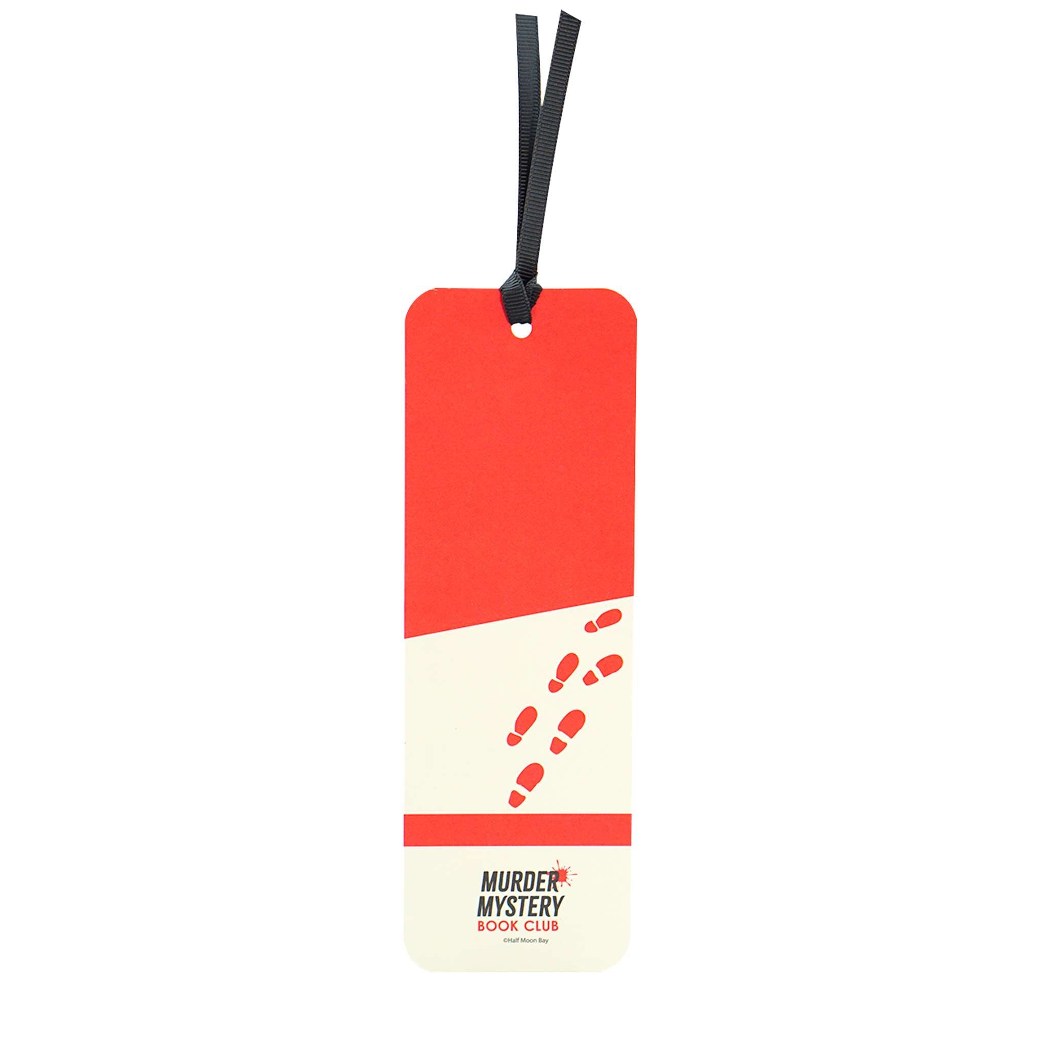 Reverse of the bookmark with red footprints on cream card