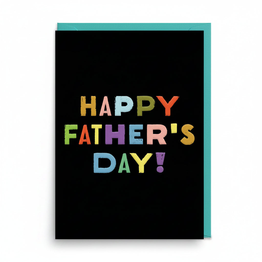 Happy Father's Day A6 greeting card with bold typographic design by Ohh Deer