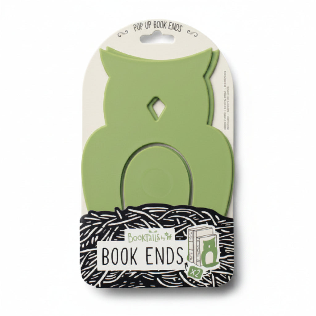 Owl BookTails bookends folded flat on their printed backing card