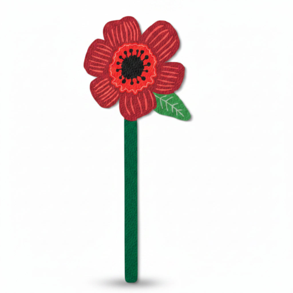 Poppy bookmark front view and close-up detail on white background