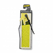 Yellow reading aid bookmark and its packaging shown on an open book