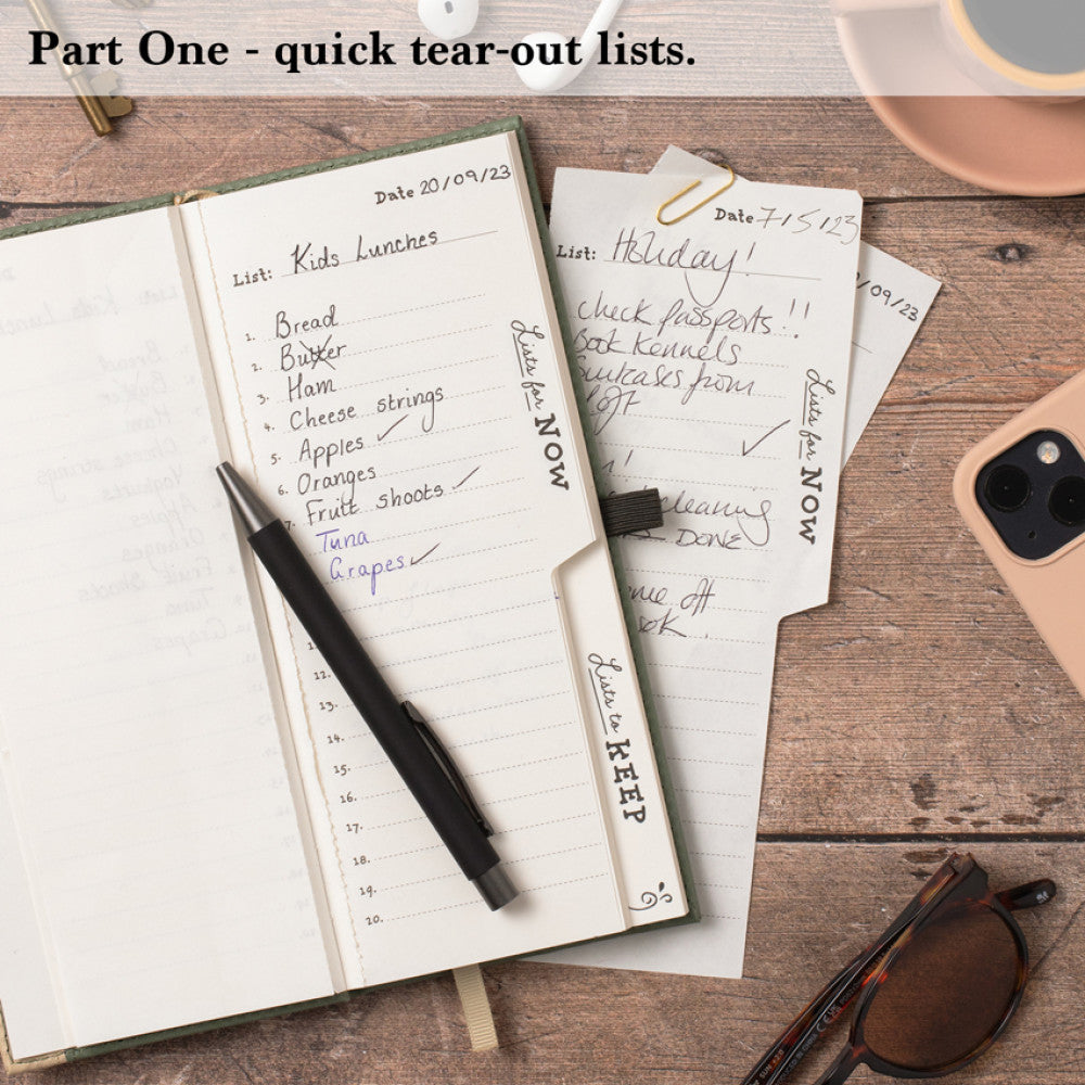 Part one of the journal showing perforated quick tear-out list pages