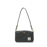 Ailsa black grey herringbone Harris Tweed purse front view white background
