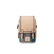 Baby Jura crossbody bag in beige leather with a navy and beige tartan panel