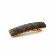 Chestnut-blue tartan Harris Tweed barrette angled on white background