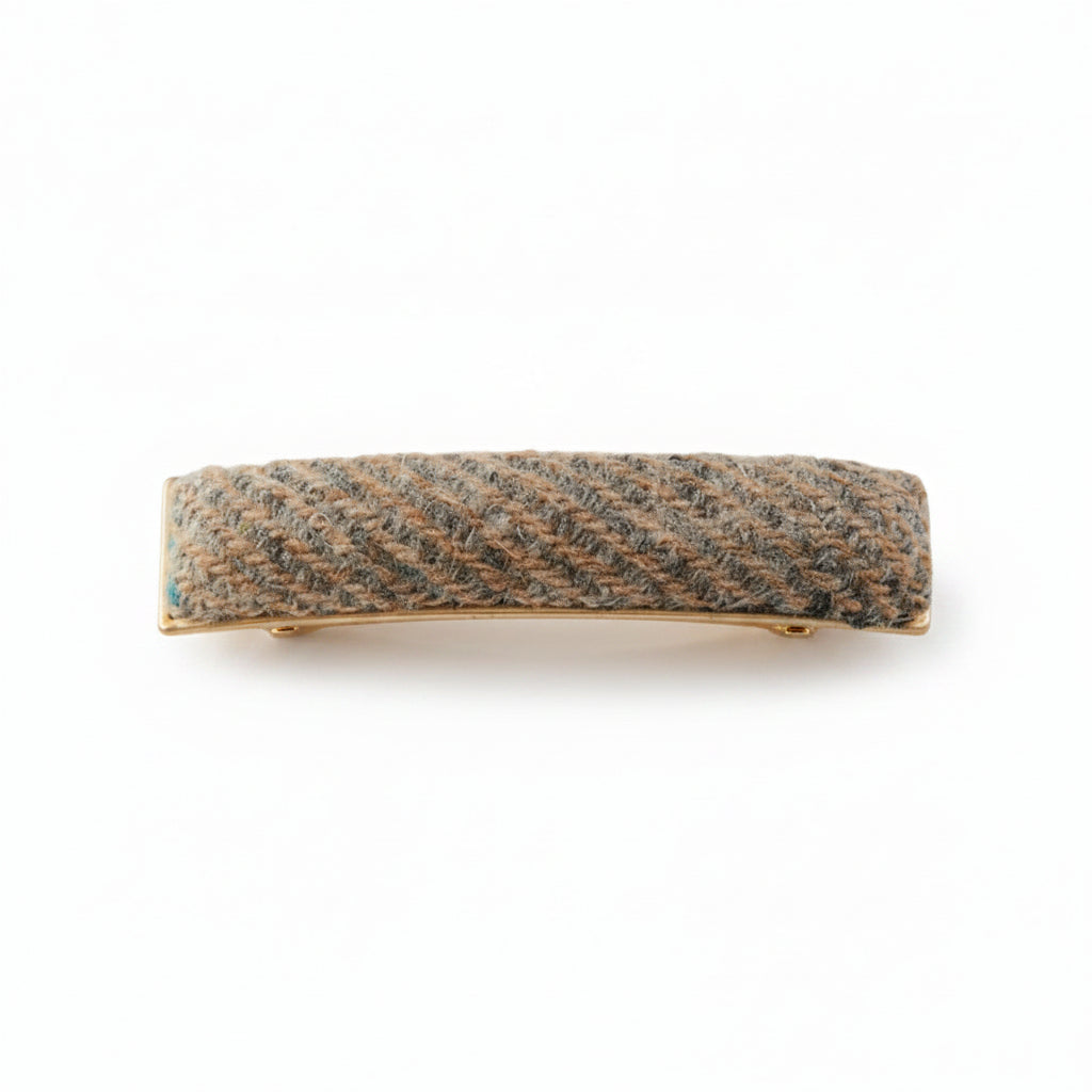 Sage and grey check Harris Tweed barrette clip on white background
