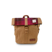Fuchsia tartan canvas lunch bag with shoulder strap