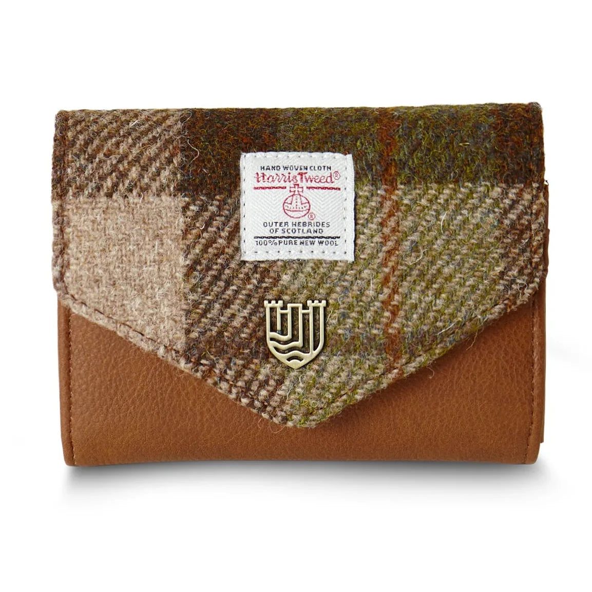 Chestnut Tartan Harris Tweed small clasp purse, front view