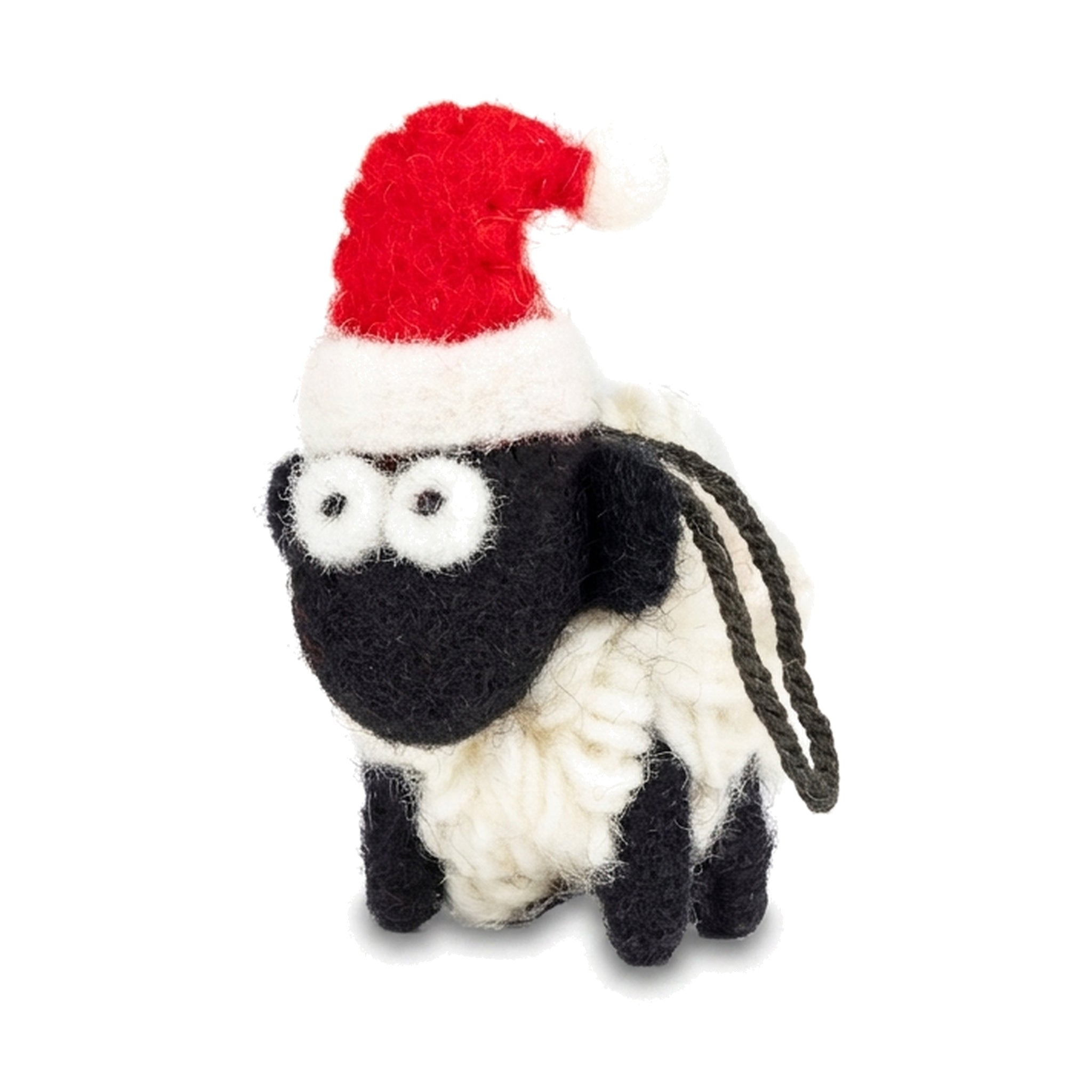 Mini knitted Santa sheep decoration on a pure white background