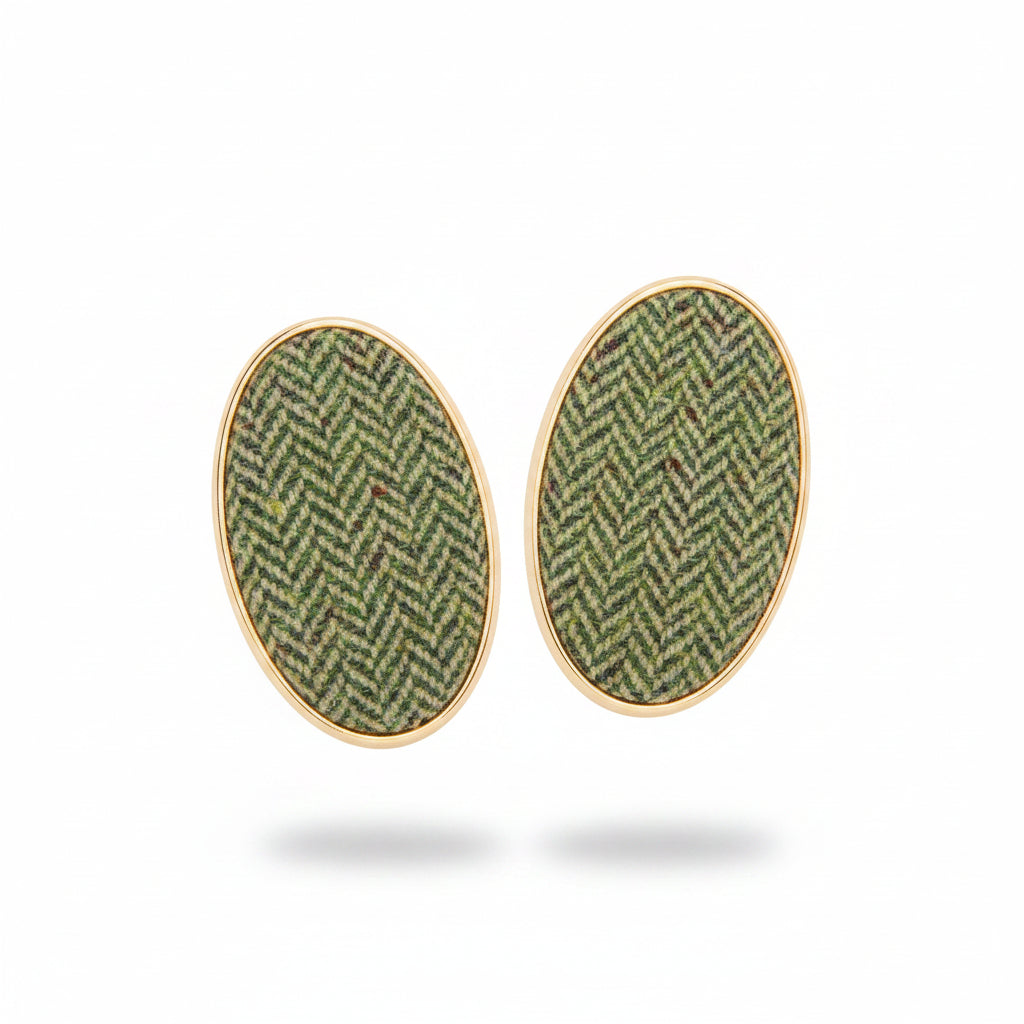 Chestnut herringbone Harris Tweed oval barrette hair clips, pair