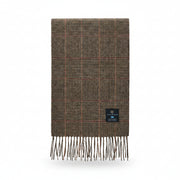 Islander lambswool scarf in beige and brown dogtooth with fringed ends