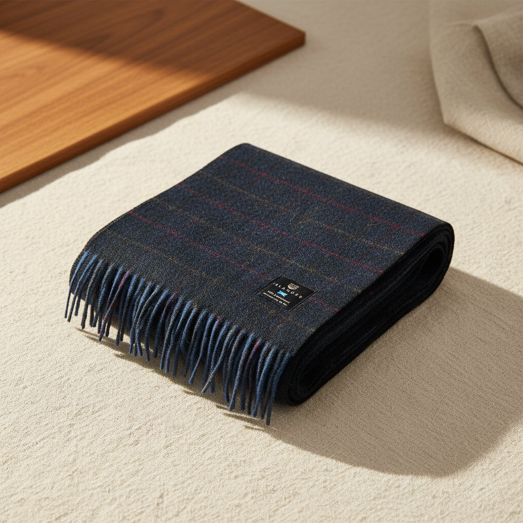 Lambswool Scarf - Navy Over-Check