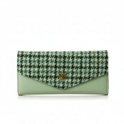 Harris Tweed green dogtooth clasp purse front view on white background