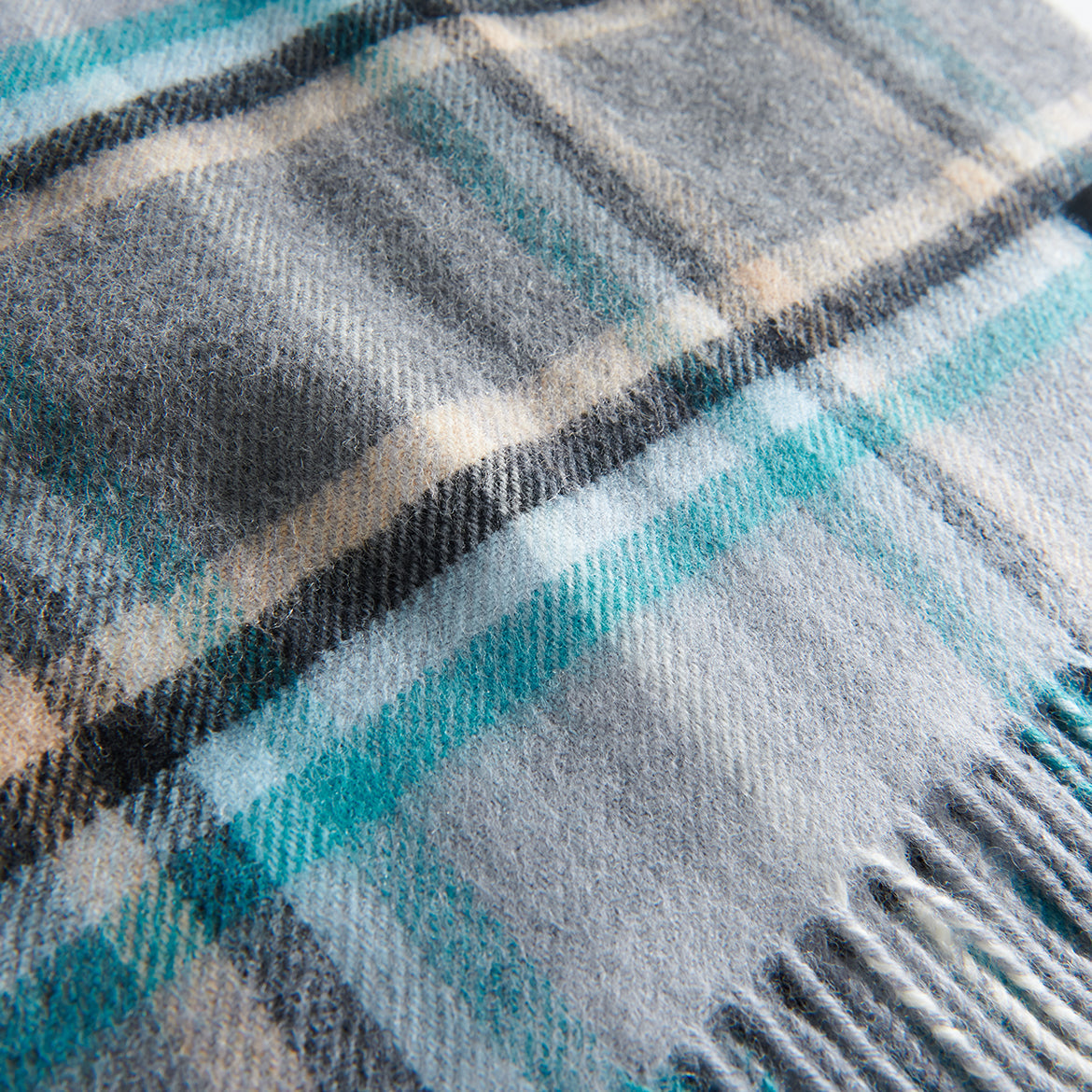 Islander Winter tartan lambswool scarf shown folded